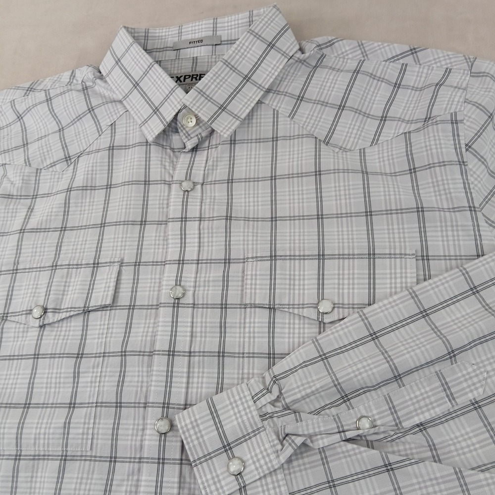 Express XL‎ 17-17.5 Mens Shirt Western Cowboy Pearl Snap Twill 23x30 Long Arms
